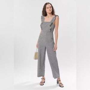 BDG Gingham Wide Leg Jumpsuit Ruffle Straps Cropped Black White Size S